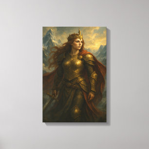Impressão Em Tela Rainha Guerreira em Armamento Dourado com Coroa e 