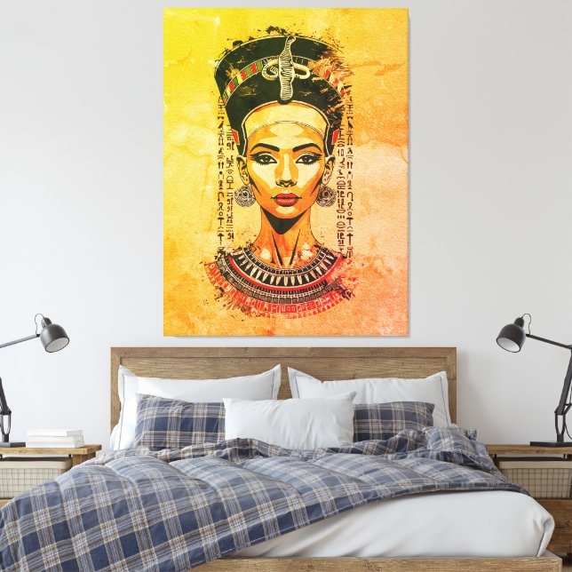 Impressão Em Tela Rainha Regal do Egito - Arte Neo-Faraó Moderna (Insitu(Quarto))