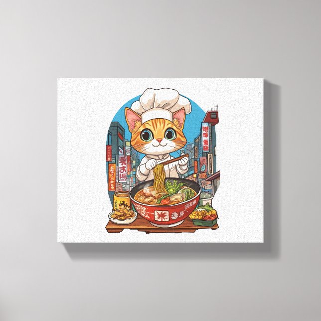 Impressão Em Tela Ramen Neko - Comida Engraçada do Chef de Gato (Frente)