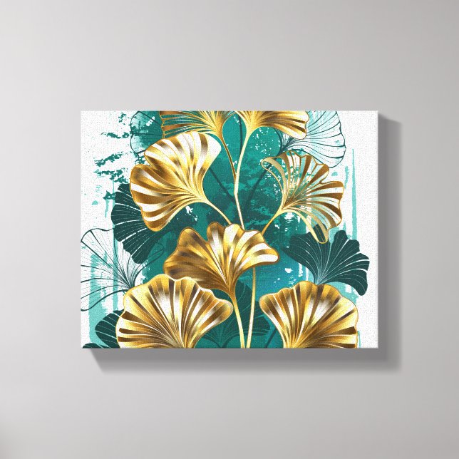 Impressão Em Tela Ramificação com Ouro deixa Ginko Biloba (Frente)