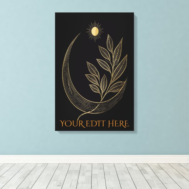 Impressão Em Tela Ramo Dourado Zen Espírito Sol e Lua Crescente (Insitu(piso de madeira))
