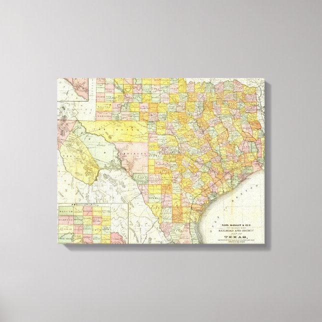 Impressão Em Tela Rand McNally Railroad E County Map Do Texas (Frente)