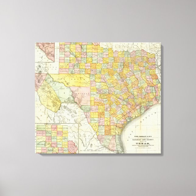 Impressão Em Tela Rand McNally Railroad E County Map Do Texas (Frente)