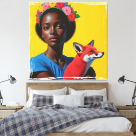 Impressão Em Tela Rapariga africana e retrato de raposa