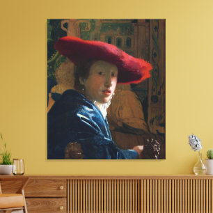 Impressão Em Tela Rapariga com chapéu vermelho, famosa pintura