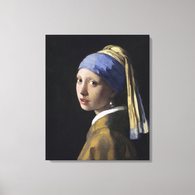 Impressão Em Tela Rapariga com pérolas a ouvir por Johannes Vermeer (Frente)