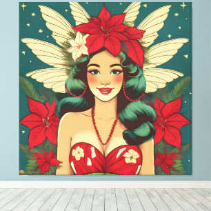 Impressão Em Tela Rapariga de Natal Tropical de Retro