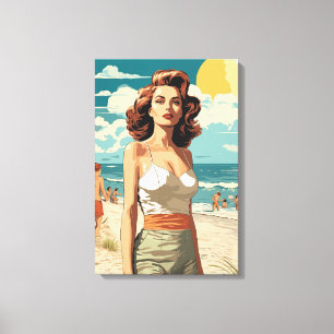 Impressão Em Tela Rapariga de Praia de 1950