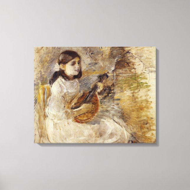 Impressão Em Tela Rapariga Tocando Mandolin (por Berthe Morisot) (Frente)