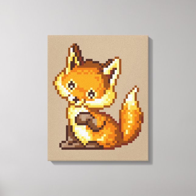 Impressão Em Tela Raposa de Arte em Pixel (Frente)