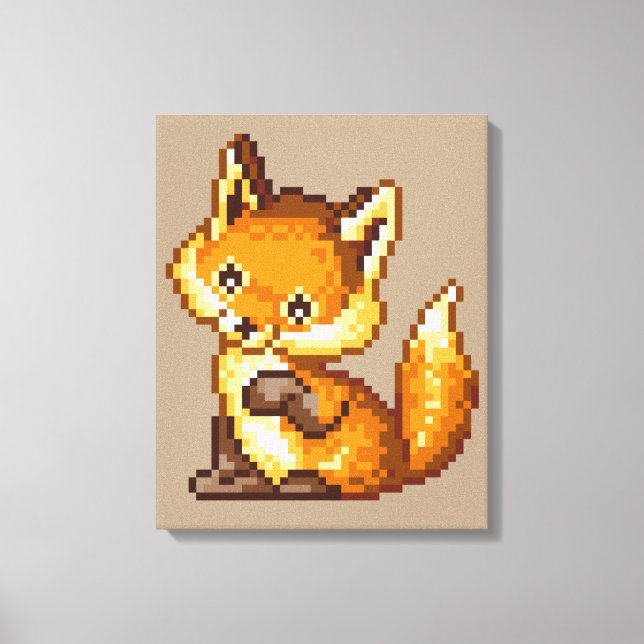 Impressão Em Tela Raposa de Arte em Pixel (Frente)
