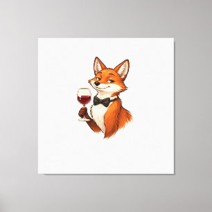 Impressão Em Tela Raposa Elegante com Copo de Vinho
