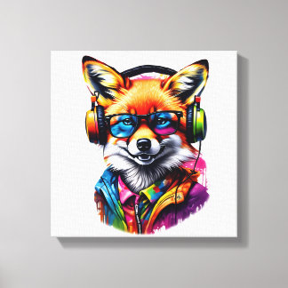 Impressão Em Tela Raposa em fones de ouvido e óculos