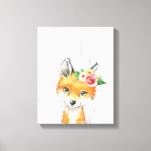 Impressão Em Tela Raposinha Floral em Aquarela, Animais da Floresta