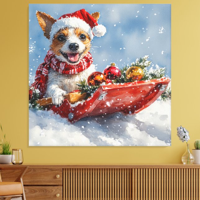 Impressão Em Tela Rat Terrier Dog em Sledge Deixe-o nevar no Natal (Insitu(Sala de estar))