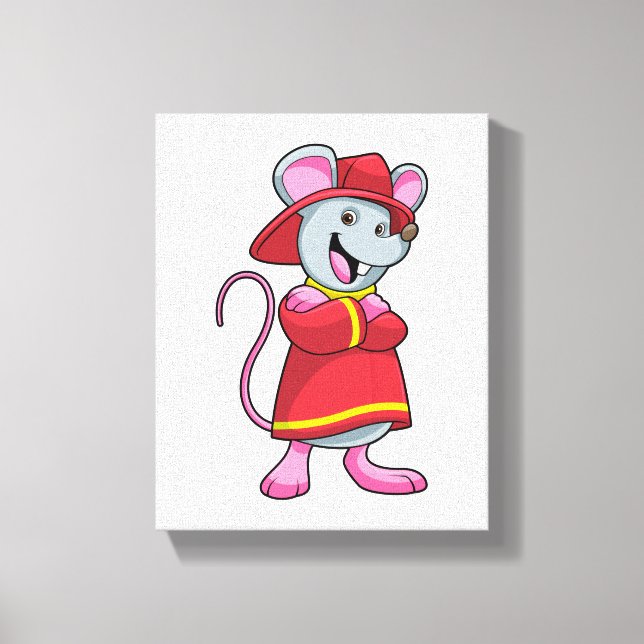 Impressão Em Tela Rato como Bombeiro com Capacete (Frente)