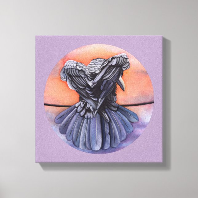 Impressão Em Tela Raven Ruffling Feather Roosting Crow Bird Art (Frente)