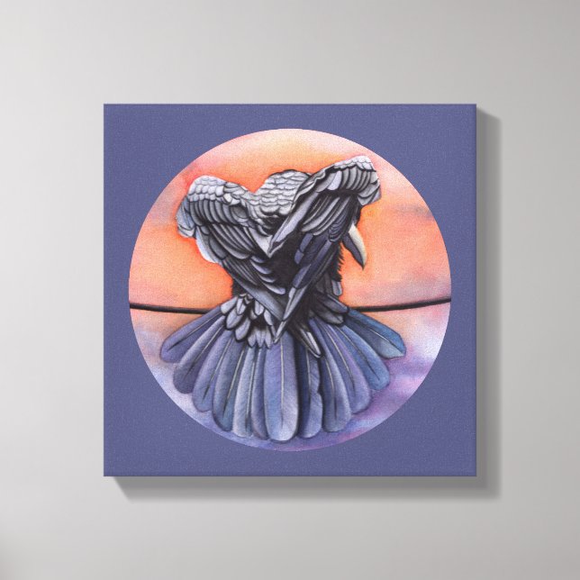 Impressão Em Tela Raven Ruffling Feather Roosting Crow Bird Art (Frente)