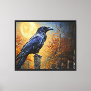 Impressão Em Tela Raven Sob Lua Completa - Arte de Muro de Outono Gó