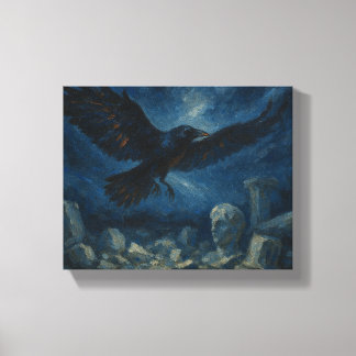 Impressão Em Tela Raven Sobre Pedras Antigas - Fantasia Escura Gótic