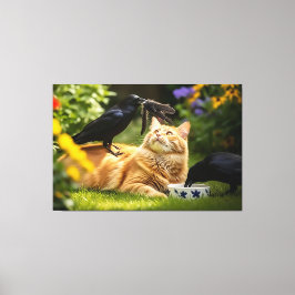 Impressão Em Tela Ravens Brincam Com Penas De Gato