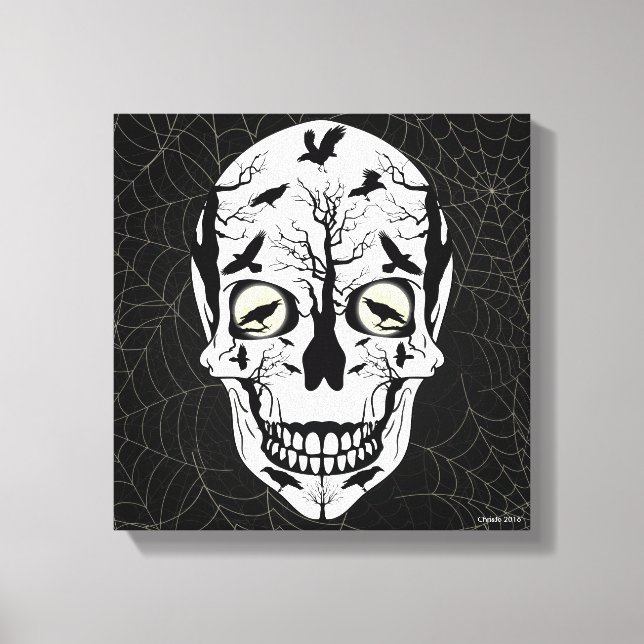 Impressão Em Tela Ravens Skull Skeleton Wall Art Home Decor (Frente)