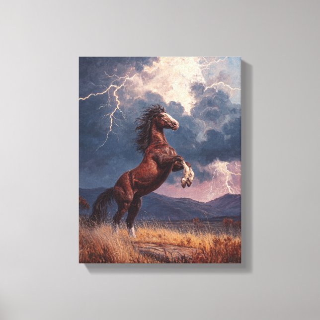 Impressão Em Tela Rearing Horse Lightning Storm Painting (Frente)