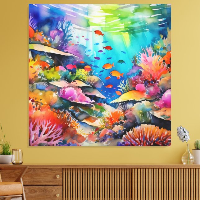 Impressão Em Tela Recife de coral aquoso em cena submarina (Insitu(Sala de estar))