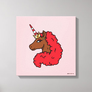 Impressão Em Tela Red Afro Unicorn