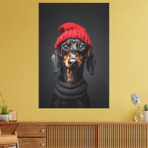 Impressão Em Tela Red Beanie Dachshund