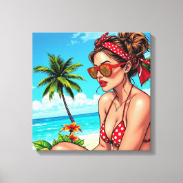 Impressão Em Tela Red Bikini, óculos de sol e mulher Bandana
