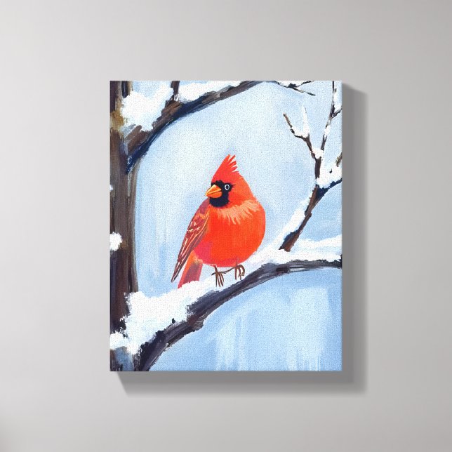 Impressão Em Tela Red Cardinal | Winter Holiday Watercolor Painting (Frente)