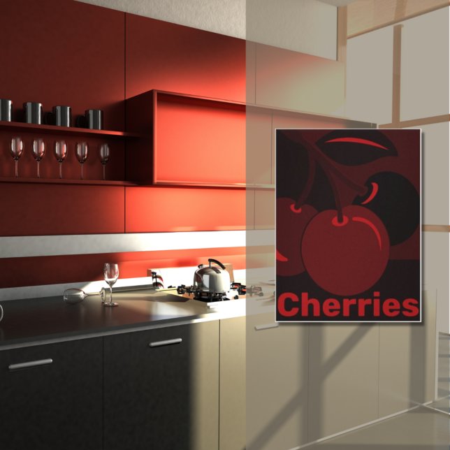 Impressão Em Tela Red Cherries, Black Kitchen Wall Decor (Criador carregado)