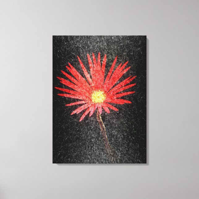 Impressão Em Tela Red Daisy sobre fundo negro | pintura Abstrato (Frente)