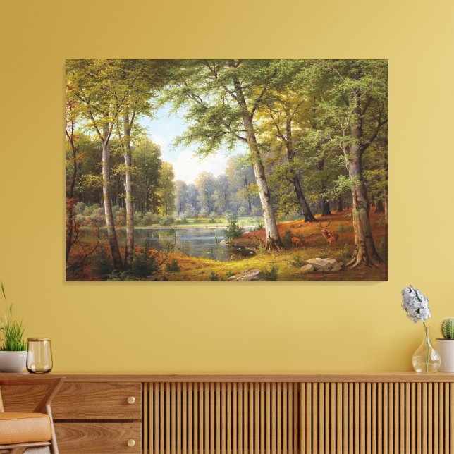 Impressão Em Tela Red Deer by the Forest Pond (Insitu(Sala de estar))