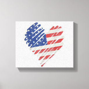 Impressão Em Tela Red Flag Heart Red White Cute 4 de julho