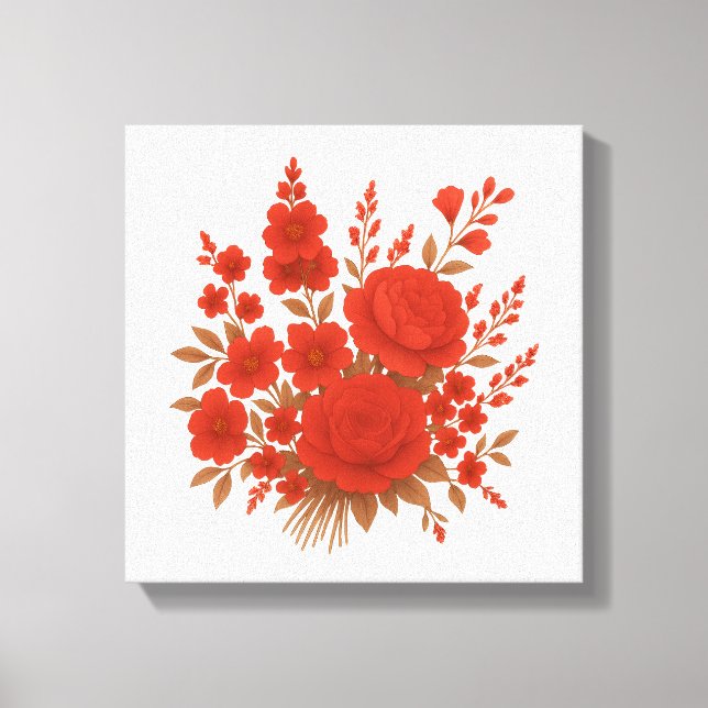 Impressão Em Tela Red Floral Elegant Rose Bouquet Botanical Print (Frente)