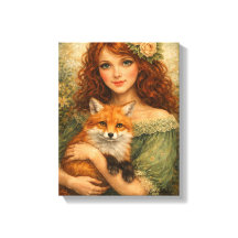 Red-Haired Girl Holding a Fox Woodland Fantasy