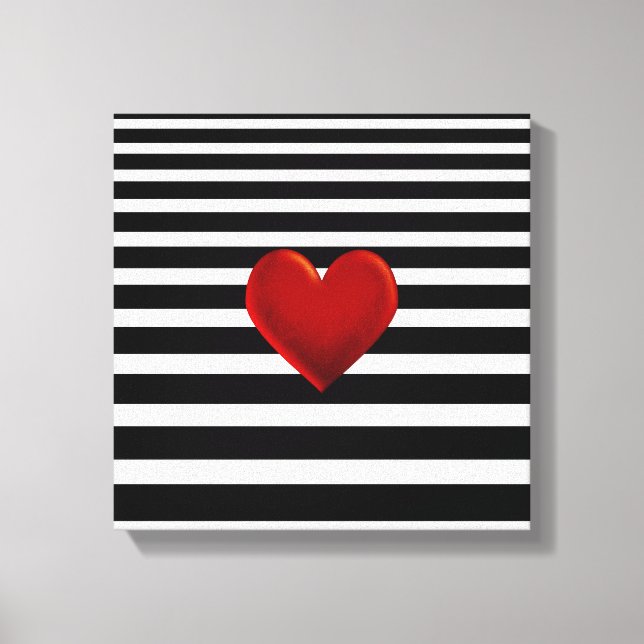 Impressão Em Tela Red Heart Black White Stripes (Frente)