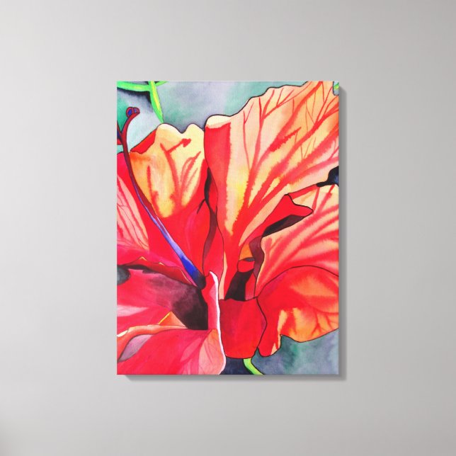 Impressão Em Tela Red Hibiscus (flor tropical aquarela) (Frente)