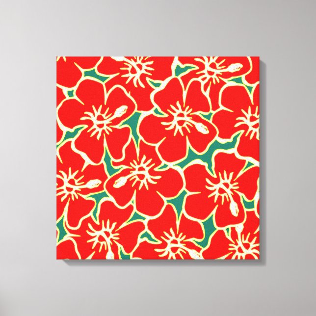 Impressão Em Tela Red Hibiscus Flowers Tropical Hawaiian Wall Art (Frente)