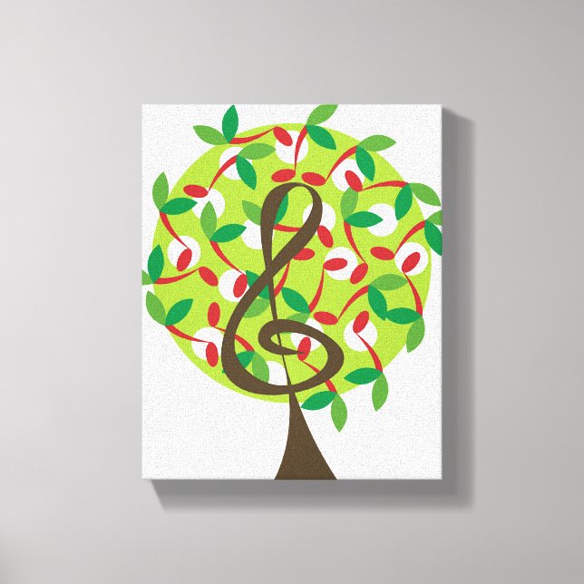 Impressão Em Tela Red Musical Note Tree Whimsical Nursery Wall Art (Frente)