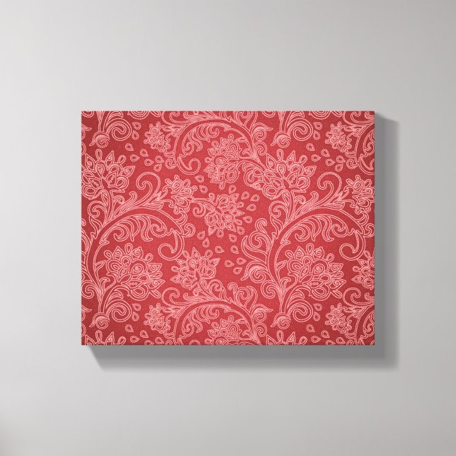 Impressão Em Tela Red Paisley Damask Designer Floral Classic (Frente)