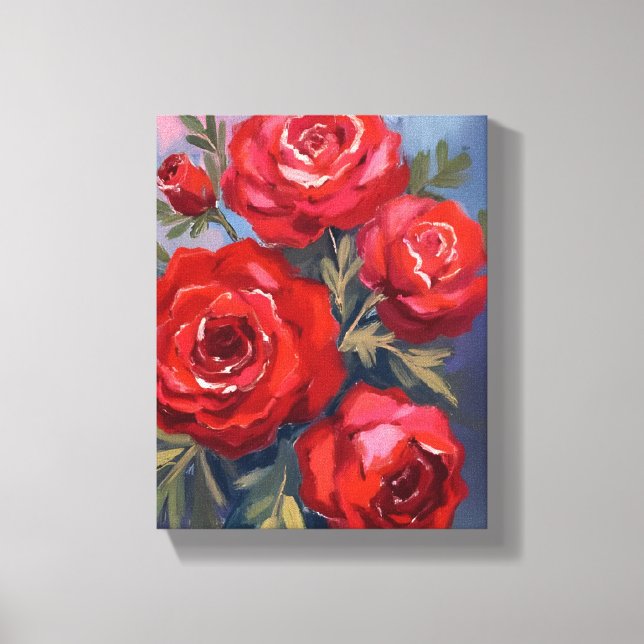 Impressão Em Tela Red Roses | Floral Watercolor Painting (Frente)