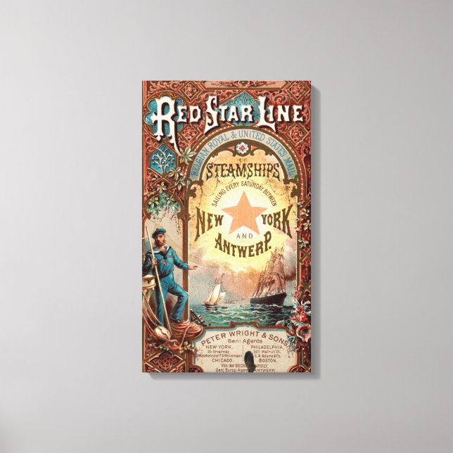 Impressão Em Tela Red Star Line New York Antuérpia Steamship (Frente)