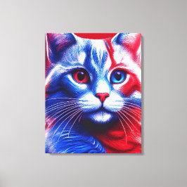 Impressão Em Tela Red White E Blue Neon Cat Com Bandeira Anerica