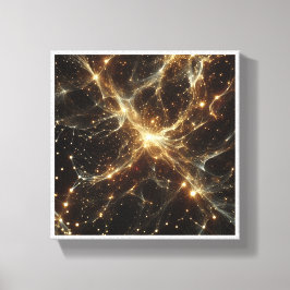 Impressão Em Tela Rede Cósmica Dourada de Luxo - Neu Galáxia Abstrat