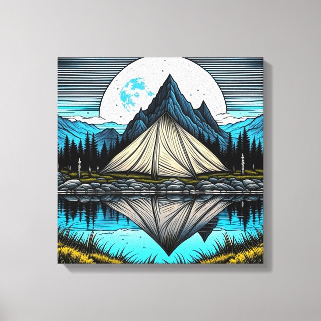 Impressão Em Tela Reflexão de uma tenda no lago das montanhas (Frente)