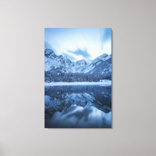 Impressão Em Tela Reflexão sobre Mangart, montanha majestosa, lago F