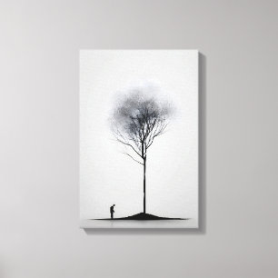 Impressão Em Tela Reflexão Solitária Arte Negra e Branca Minimalista